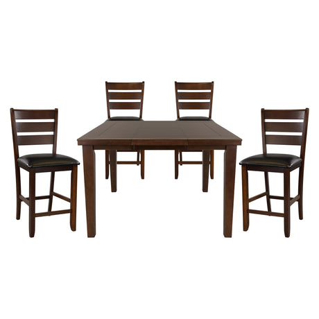 Contemporary Dining 5pc Set Counter Height Table w Self-Storing Extension Leaf and 4x Counter Height Chairs Dark Oak Finish Dining Room Furniture - Home Elegance USA