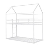 Bunk Beds for Kids Twin over Twin,House Bunk Bed Metal Bed Frame Built-in Ladder,No Box Spring Needed White - Home Elegance USA