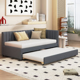 Upholstered Daybed with Trundle Twin Size Sofa Bed Frame No Box Spring Needed, Linen Fabric(Gray) - Home Elegance USA