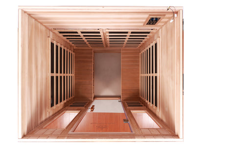 Outdoor Sauna for 4 Person,applicable indoors and outdoors. Far Infrared Sauna 8 Low EMF Heaters, Wooden Sauna Room 2050 Watt, mahogany wood, Chromotherapy, Bluetooth Speaker, LCD, LED.