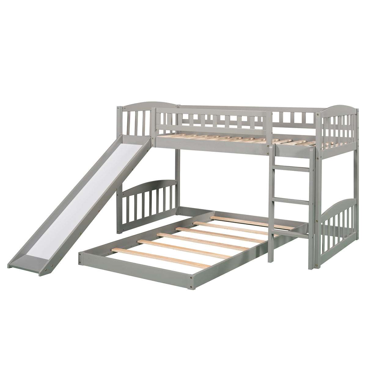 Twin Over Twin Bunk Bed with Slide and Ladder, Gray(OLD SKU :LP000514AAE) - Home Elegance USA