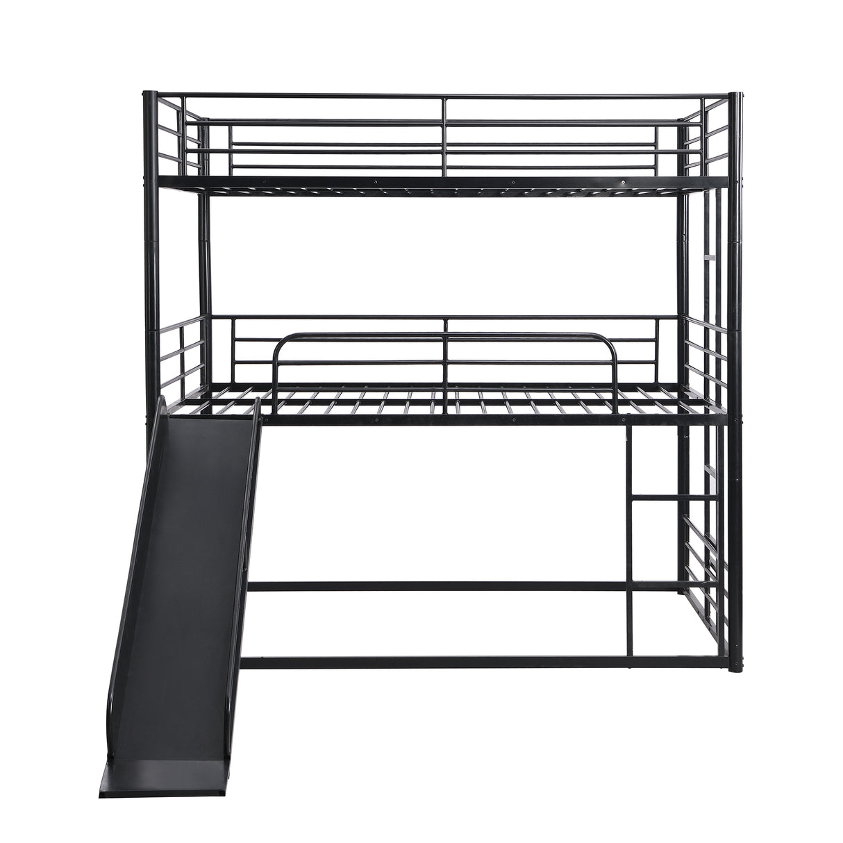 Full Size Metal Bunk Bed with Ladders and Slide, Divided into One Platform and Loft Bed, Black - Home Elegance USA