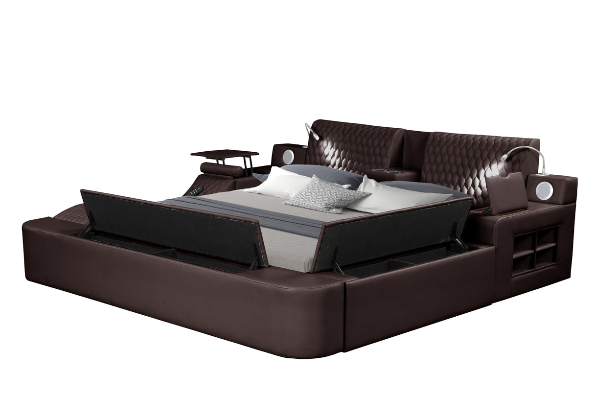 Zoya Smart Multifunctional King Size Bed Made with Wood in Brown - Home Elegance USA