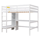 Full Size Loft Bed with Multifunction Shelves and Under-bed Desk, White - Home Elegance USA