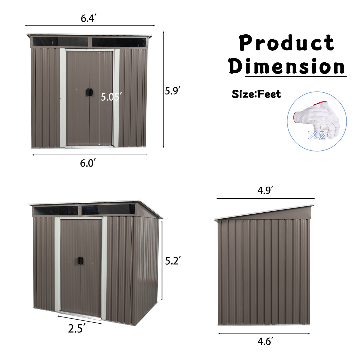 6ft x 5ft Outdoor Metal Storage Transparent plate