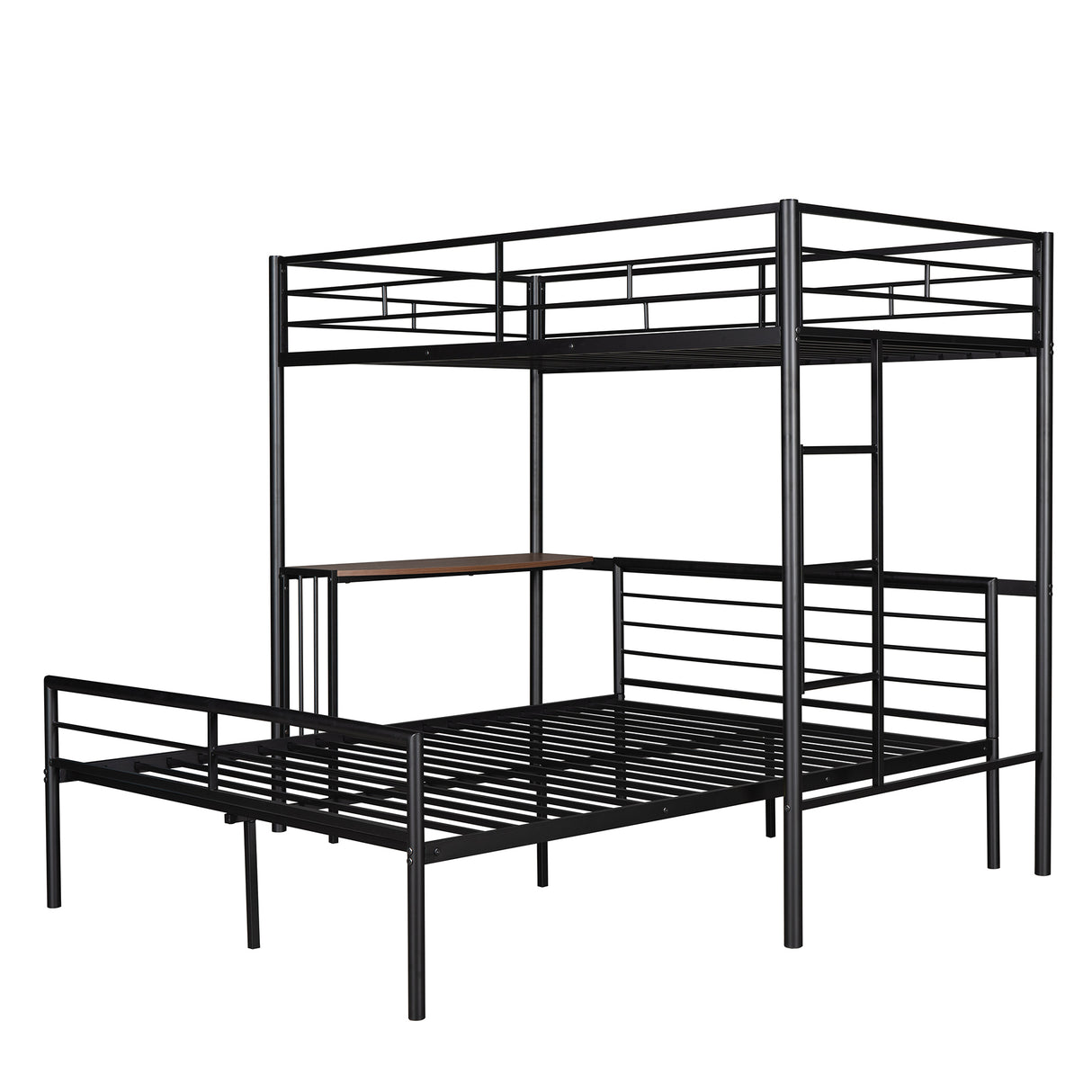 Twin Over Full Metal Bunk Bed with Desk, Ladder and Quality Slats for Bedroom, Metallic Black（OLD SKU :LP000092AAB） - Home Elegance USA