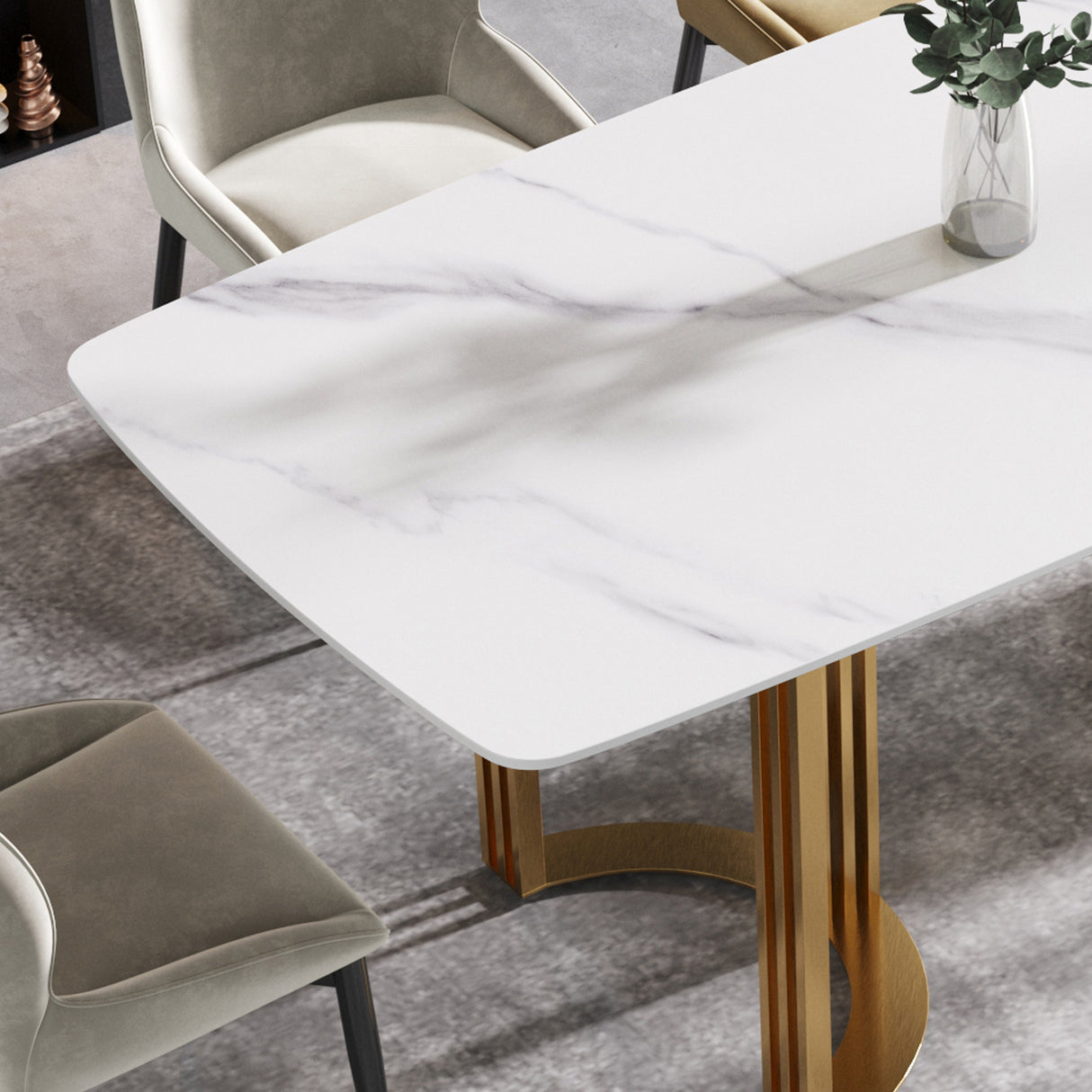 63"Modern artificial stone white curved golden metal leg dining table - 6 people - W1535S00182 - image - 6