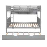 Full-Over-Full Bunk Bed with Twin size Trundle , Separable Bunk Bed with Bookshelf for Bedroom-Gray - Home Elegance USA