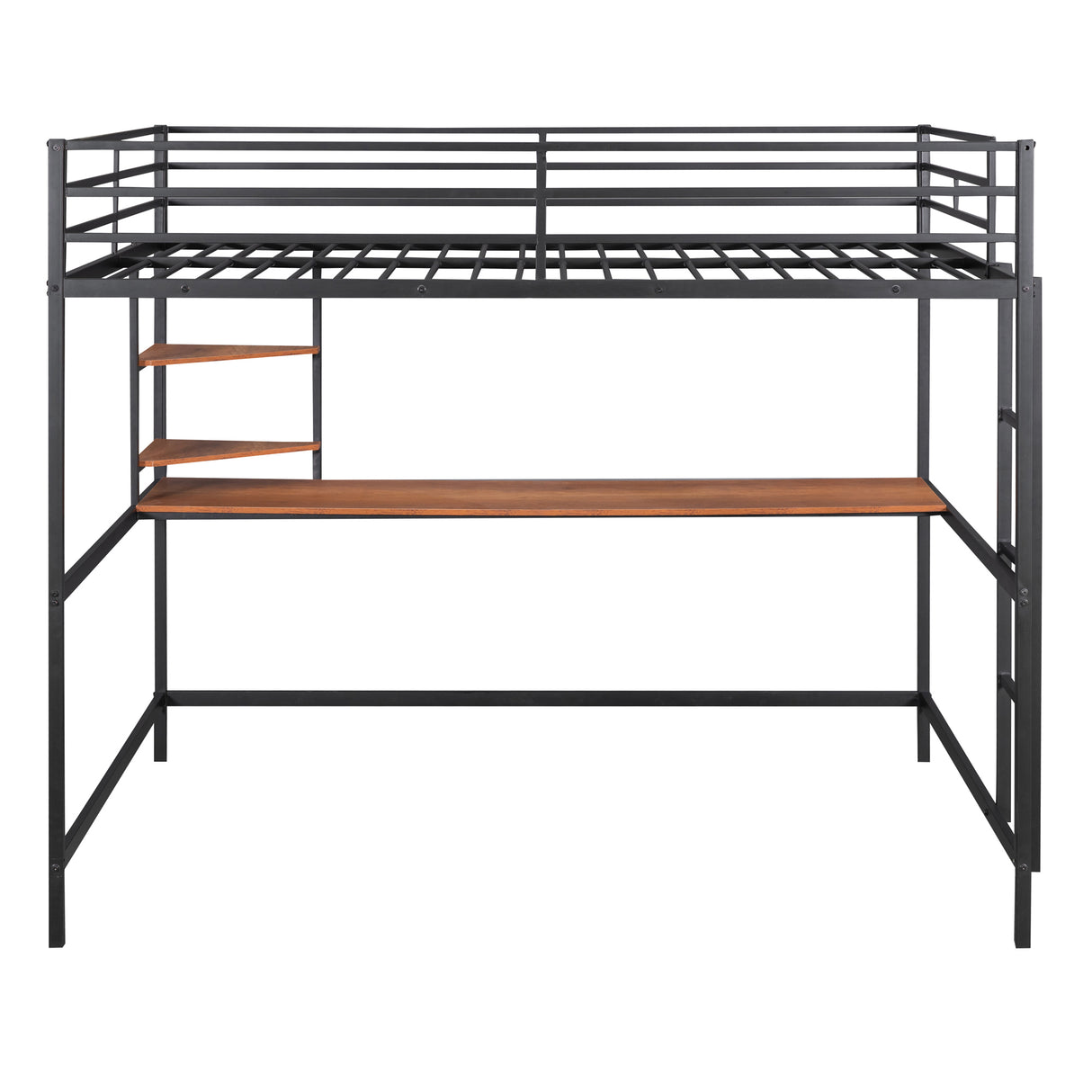 Full Metal Loft Bed with Desk and Shelve, Black - Home Elegance USA