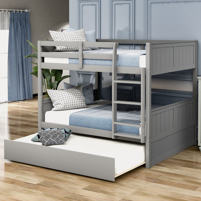 Full Over Full Bunk Bed with Twin Size Trundle, Gray ( old sku: LP000250AAE ) - Home Elegance USA