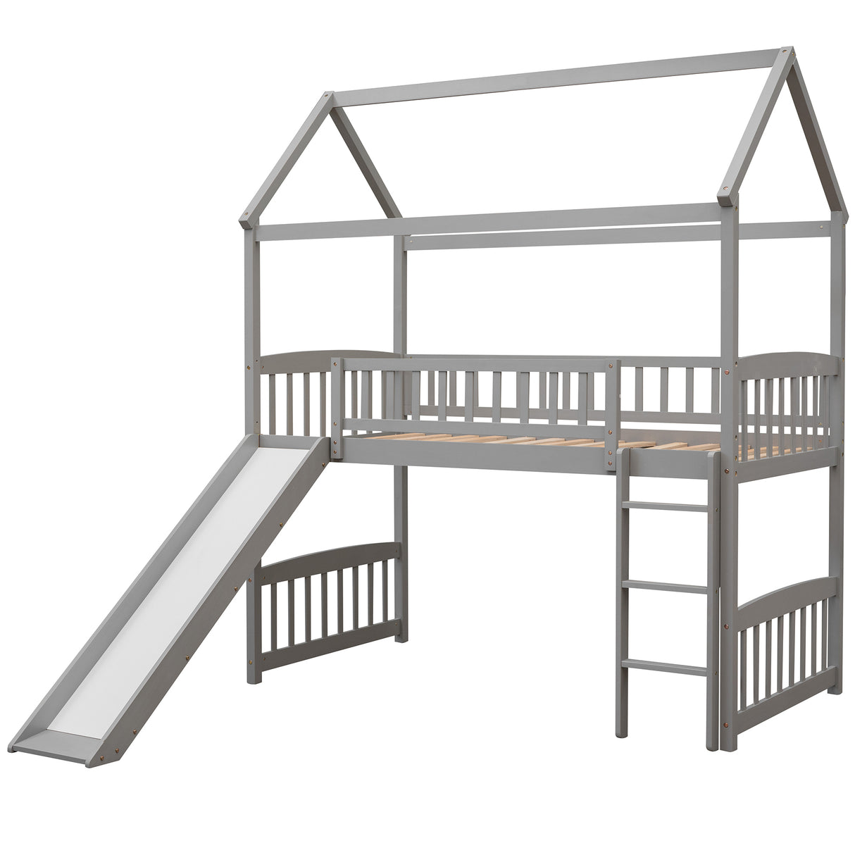 Twin Loft Bed with Slide, House Bed with Slide,White(OLD SKU :LT000212AAE) - Home Elegance USA