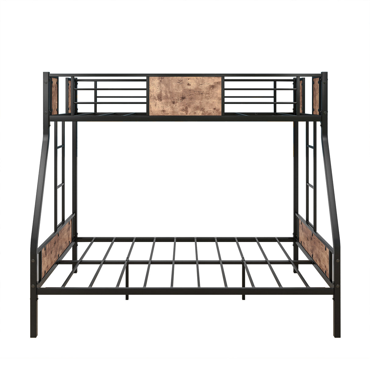 Twin Over Full Metal Bunk Bed, Heavy Duty Metal Bed Frame with Safety Rail , 2 Side Ladders & Decorative Wood ,No Box Spring Needed - Home Elegance USA