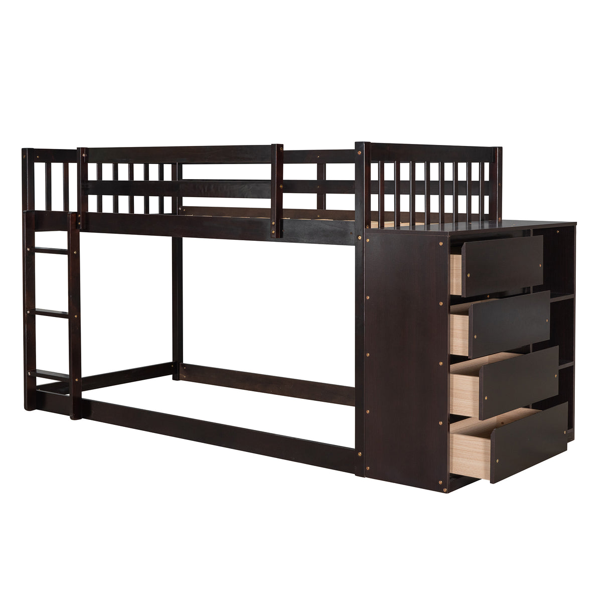 Twin over Twin Bunk Bed with 4 Drawers and 3 Shelves-Espresso（OLD SKU: LP000067AAP） - Home Elegance USA