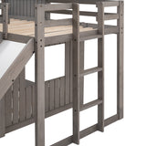 Wooden Twin Over Full Bunk Bed, Loft Bed with Playhouse, Farmhouse, Ladder, Slide and Guardrails, Antique Gray(OLD SKU :LT000028AAE) Home Elegance USA