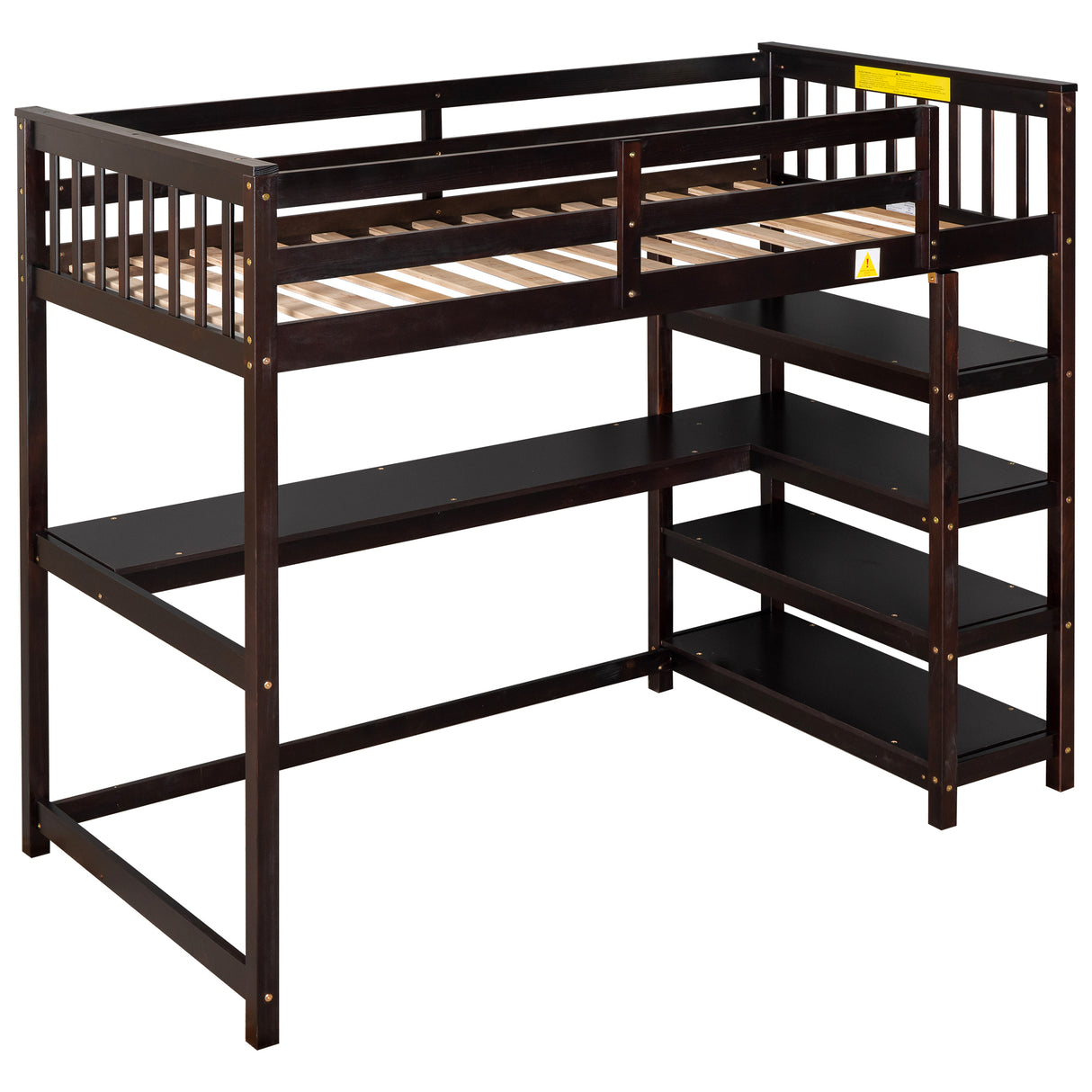 Twin Size Loft Bed with Storage Shelves and Under-bed Desk, Espresso(OLD SKU:SM000245AAP-1) - Home Elegance USA