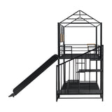 Twin Over Twin Metal Bunk Bed ,Metal Housebed with Slide and Storage Stair,Black with Black Slide(OLD SKU:LP000195AAB) - Home Elegance USA