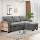 Stylish and Functional Light Chaise Lounge Sectional with Storage Rack Pull-out Bed Drop Down Table  and USB Charger Gray - Home Elegance USA