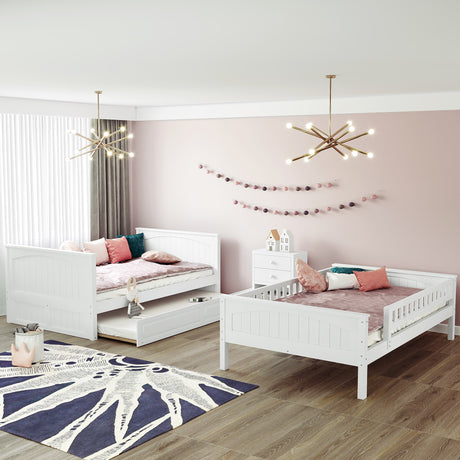Full Over Full Bunk Bed with Twin Size Trundle, Pine Wood Bunk Bed with Guardrails, White （Old SKU:LP000044AAK）