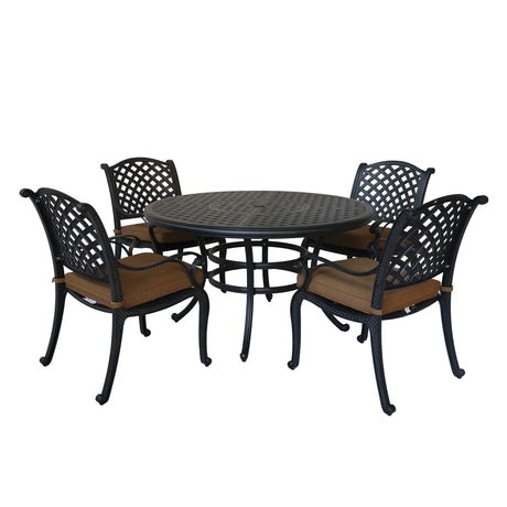 Round 4 - Person 52" Long Dining Set with Cushions, Brown