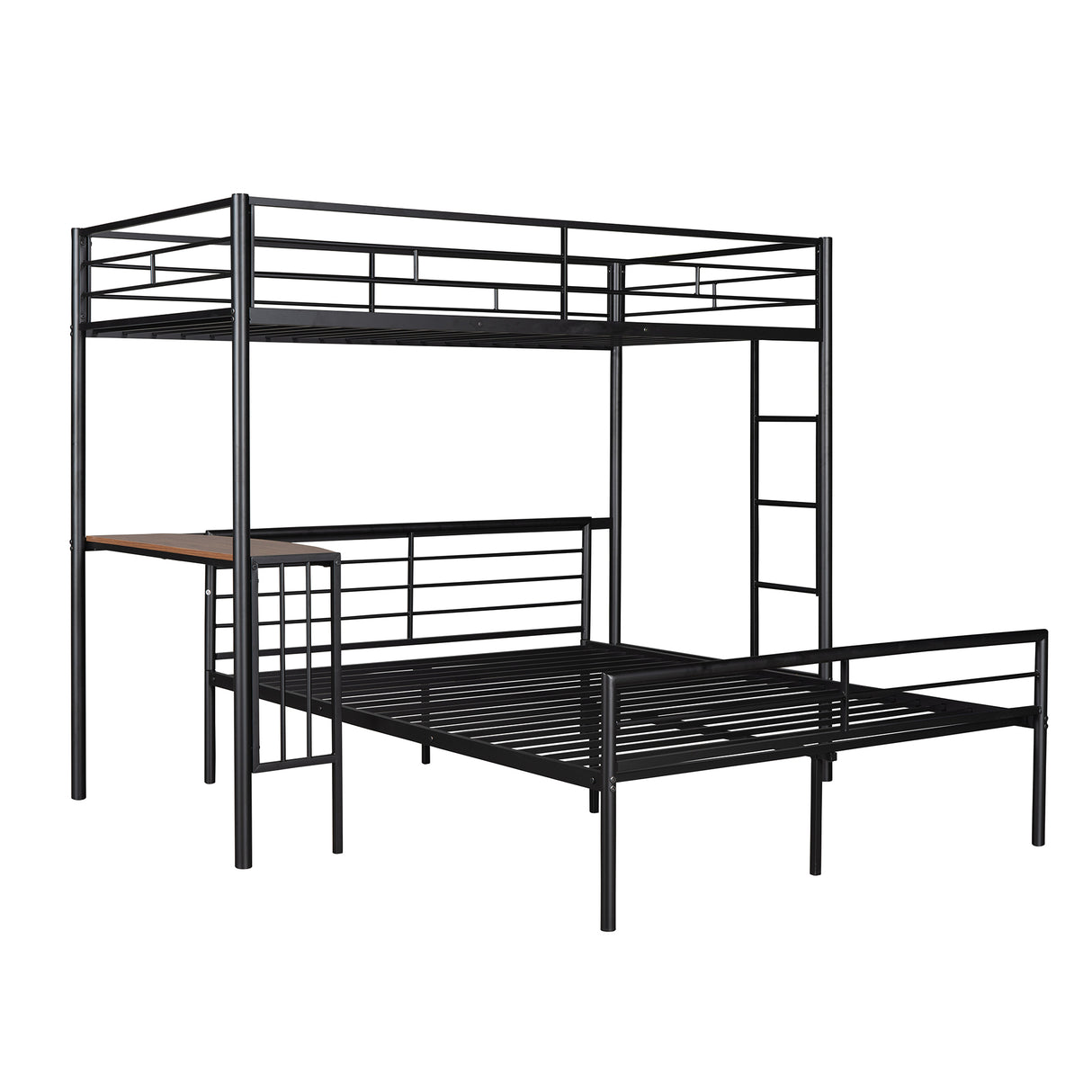 Twin Over Full Metal Bunk Bed with Desk, Ladder and Quality Slats for Bedroom, Metallic Black（OLD SKU :LP000092AAB） - Home Elegance USA