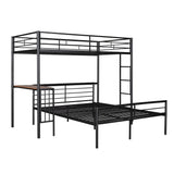 Twin Over Full Metal Bunk Bed with Desk, Ladder and Quality Slats for Bedroom, Metallic Black（OLD SKU :LP000092AAB） - Home Elegance USA