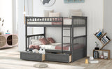 Full over Full Bunk Bed with Drawers, Convertible Beds, Gray(OLD SKU:SM000241AAE) - Home Elegance USA