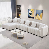 139'' Channel Tufted Sofa Velvet Upholstered Left Chaise Modular Sofa beige | Home Elegance USA