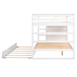 Full-over-Full Bunk Bed with Twin Size Trundle and 3 Storage Stairs,White - Home Elegance USA