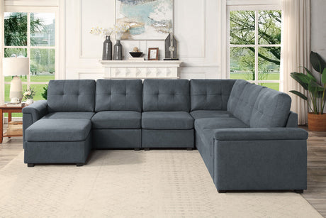 Isla Gray Woven Fabric 7-Seater Sectional Sofa with Ottoman - Home Elegance USA