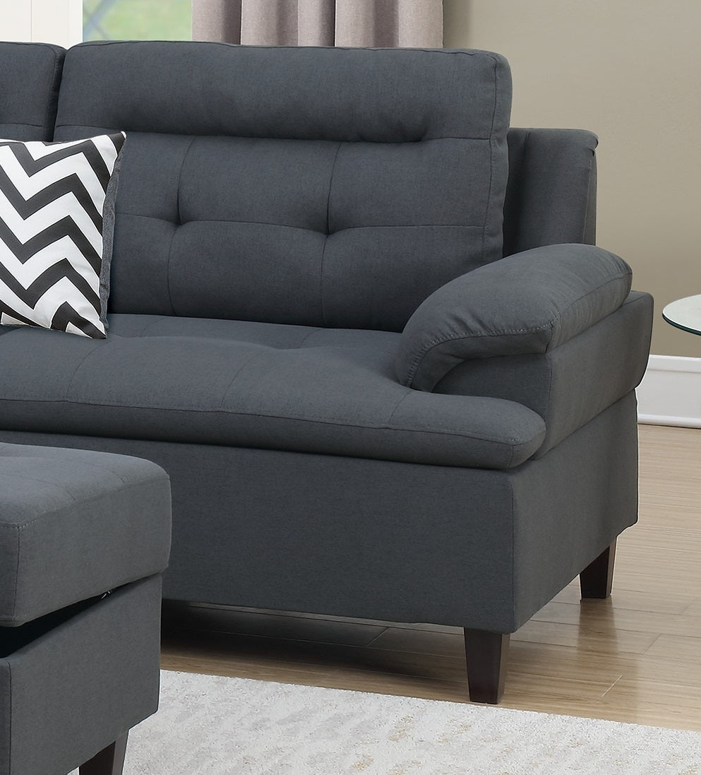 Living Room Furniture Charcoal Cushion Sectional w Ottoman Linen Like Fabric Sofa Chaise - Home Elegance USA