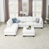 L shape Modular Sectional Sofa,DIY Combination,includes Three Single Chair ,Two Corner and Two Ottoman,Ivory Chenille - Home Elegance USA