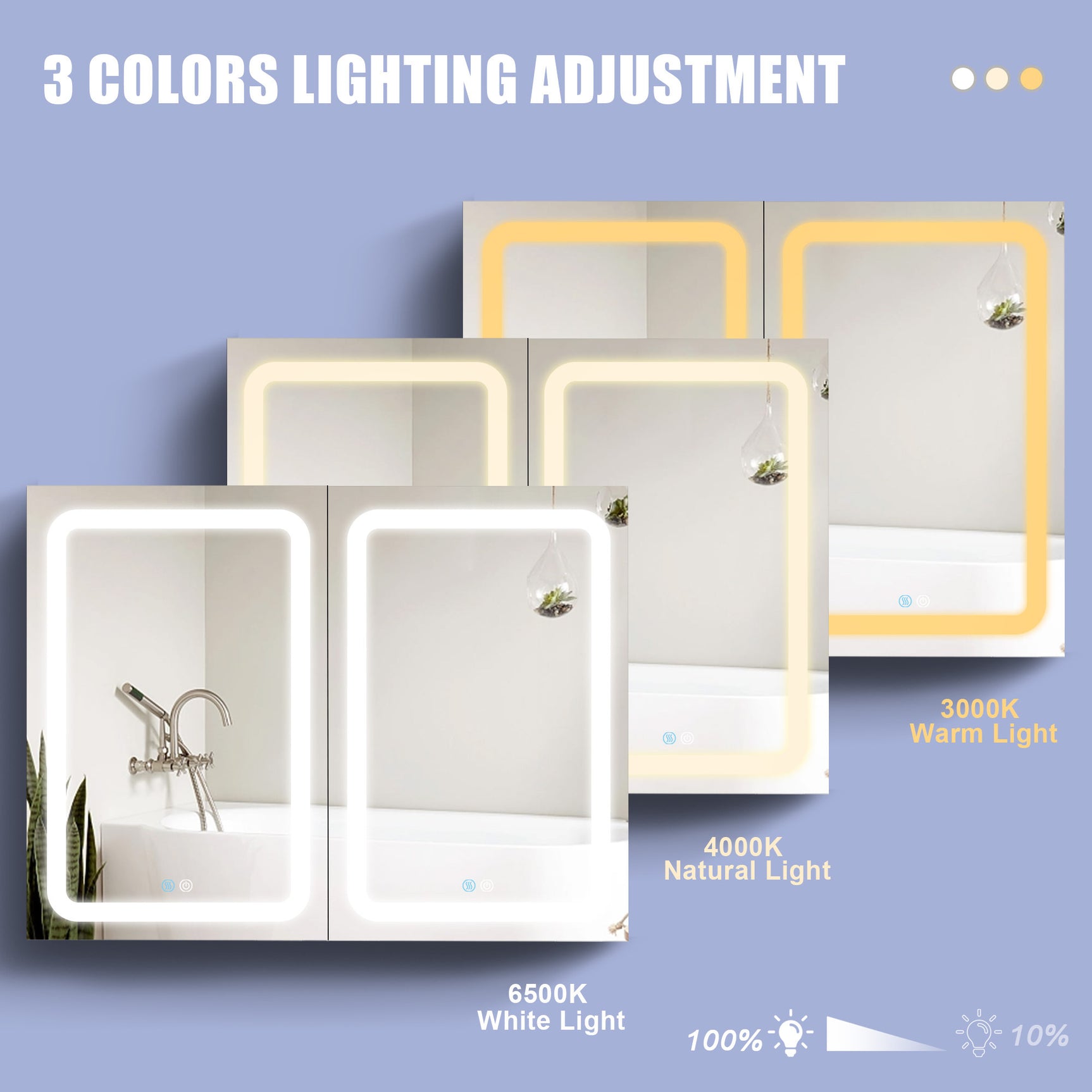 40x30 Inch LED Bathroom Medicine Cabinet Surface Mount Double Door Lighted Medicine Cabinet, Medicine Cabinets for Bathroom with Mirror Defogging, Dimmer White - W995S00067 - image - 2