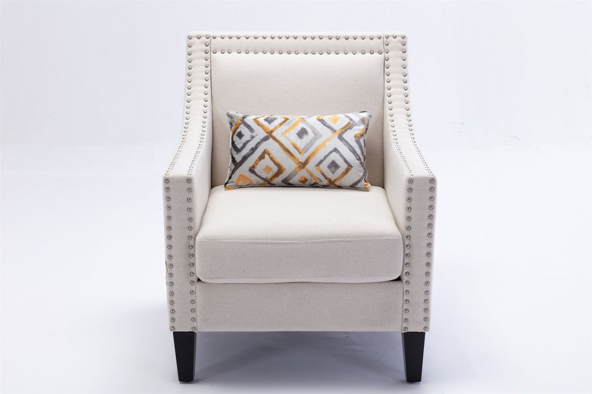 COOLMORE  accent armchair living room chair  with nailheads and solid wood legs Beige  Linen - Home Elegance USA