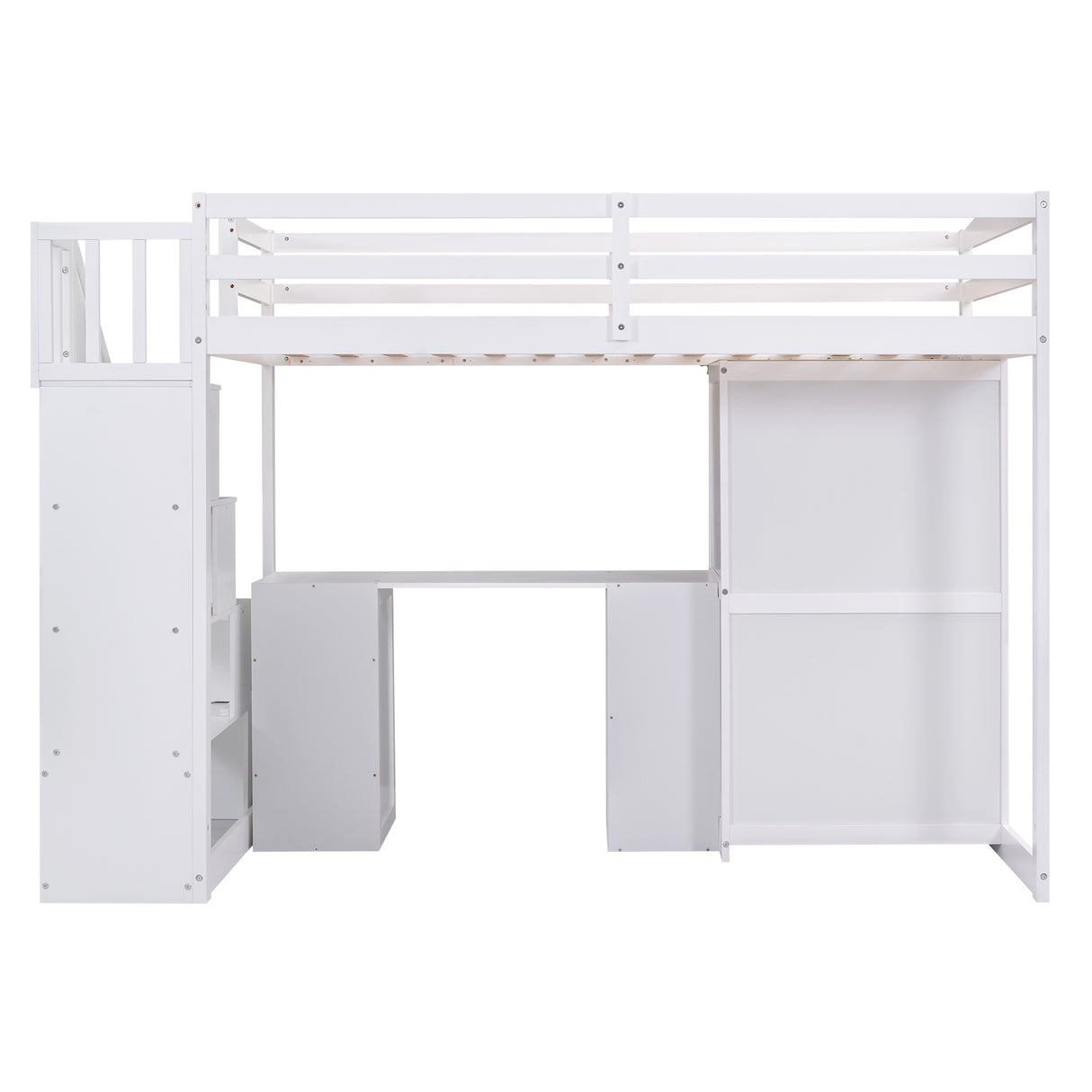 Twin Size Loft Bed with Wardrobe and Staircase, Desk and Storage Drawers and Cabinet in 1, White - Home Elegance USA