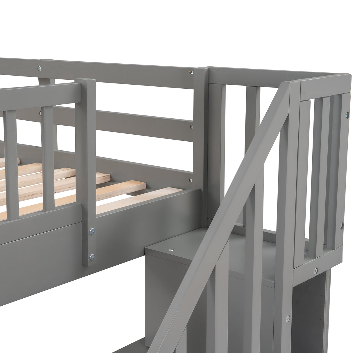 Stairway Twin-Over-Twin Bunk Bed with Three Drawers for Bedroom, Dorm - Gray(Old SKU: LP000309AAE) - Home Elegance USA