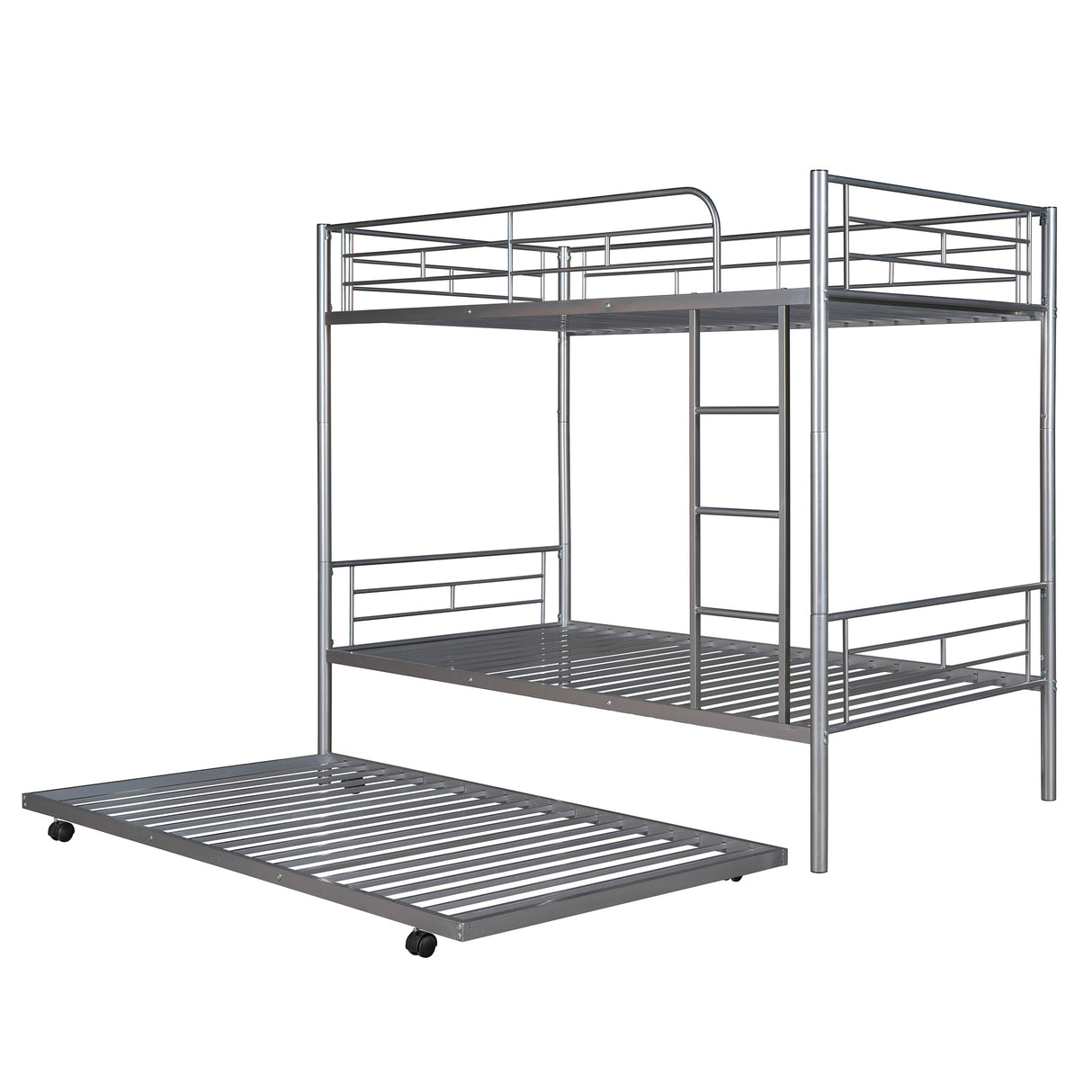 Twin-Over-Twin Metal Bunk Bed With Trundle,Can be Divided into two beds,No Box Spring needed ,White ( old sku: MF194806AAN ) - Home Elegance USA