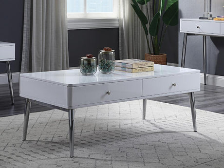 ACME Weizor Coffee Table, White High Gloss & Chrome (1Set/2Ctn) 87150 Home Elegance USA