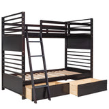 Twin over Twin Wood Bunk Bed with Two Drawers - Espresso· - Home Elegance USA