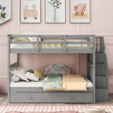 Stairway Full-Over-Full Bunk Bed with Twin size Trundle, Storage and Guard Rail for Bedroom, Dorm - Gray(OLD SKU :LP001210AAE) - Home Elegance USA