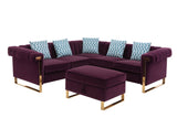 Maddie Purple Velvet 5-Seater Sectional Sofa with Storage Ottoman - Home Elegance USA