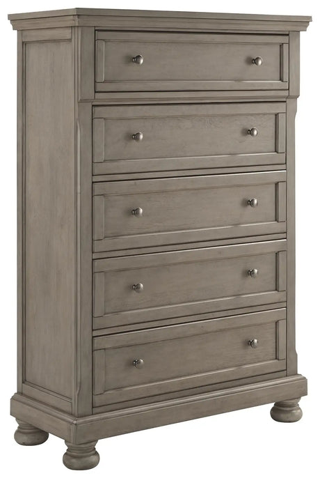 Lettner - Light Gray - King Panel Storage Bed - 6 Pc. - Dresser, Mirror, Chest, King Bed | Ashley