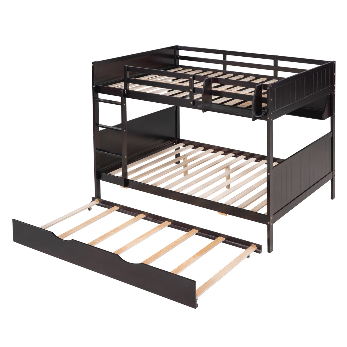 Full-Over-Full Bunk Bed with Twin size Trundle , Separable Bunk Bed with Bookshelf for Bedroom-Espresso - Home Elegance USA