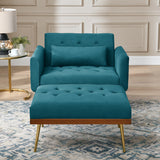 Recline Sofa Chair with Ottoman, Two Arm Pocket and Wood Frame include 1 Pillow, Teal (40.5”x33”x32”) Home Elegance USA