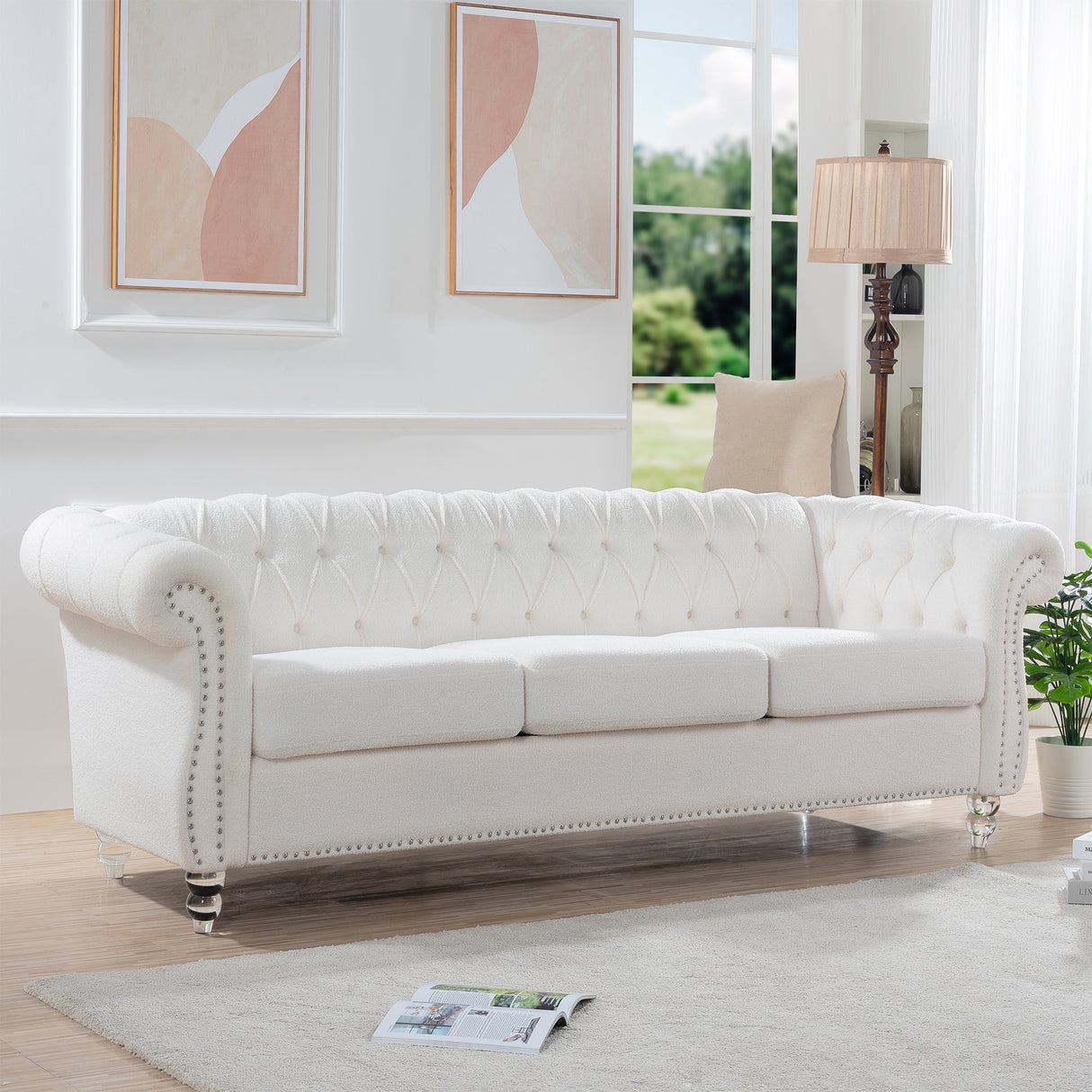 84.65" Rolled Arm Chesterfield 3 Seater Sofa | Home Elegance USA