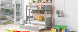 Twin-Over-Twin Bunk Bed with Twin size Trundle , Separable Bunk Bed with Bookshelf for Bedroom -Gray - Home Elegance USA