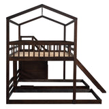 Full over Twin & Twin Bunk Bed,with Slide and Storage Staircase,Built-in Drawer and Shelf,Espresso - Home Elegance USA