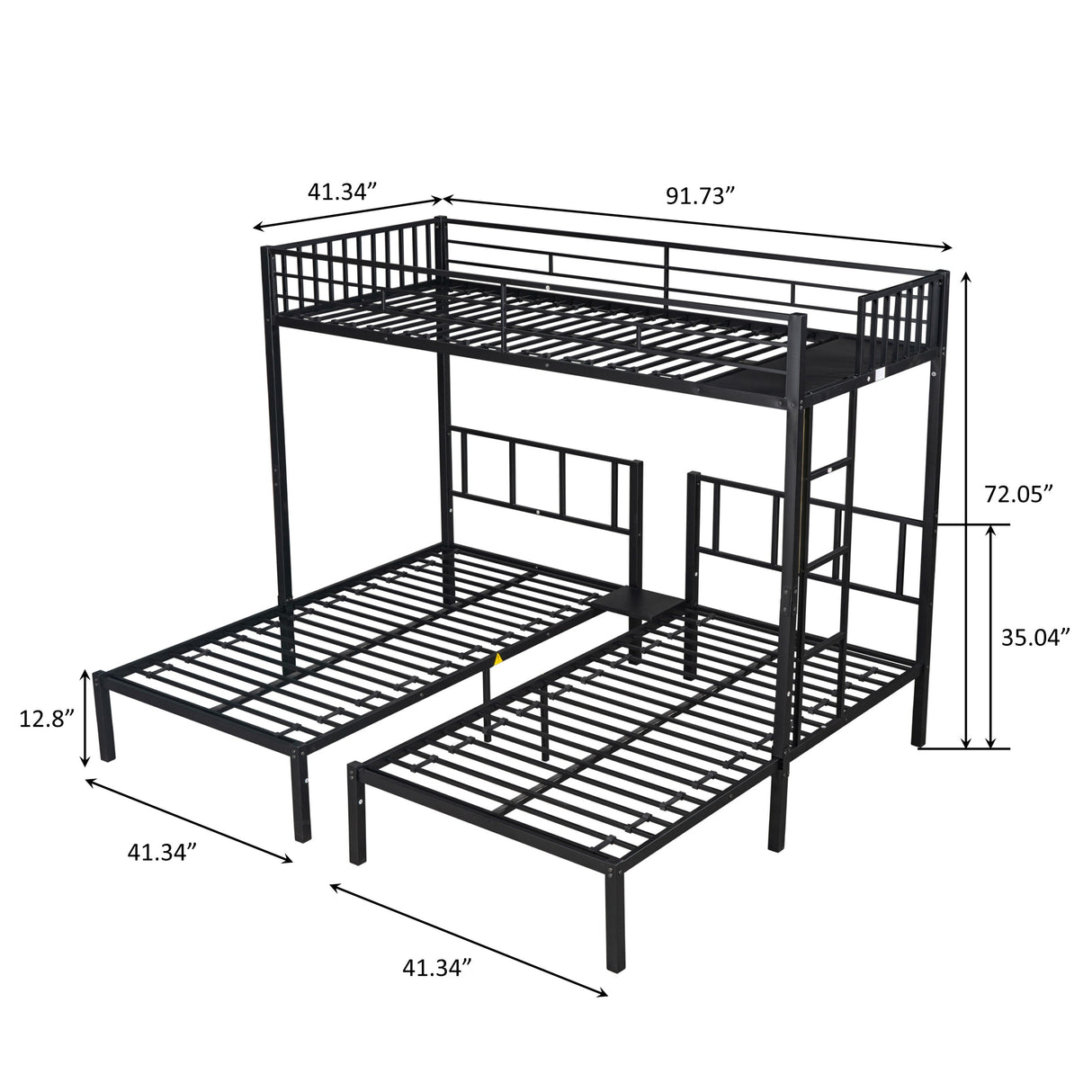 Triple twin bunk bed, can be separated into 3 twin beds - Home Elegance USA