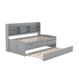 Twin Size Wooden Captain Bed with Built-in Bookshelves,Three Storage Drawers and Trundle,Light Grey - Home Elegance USA