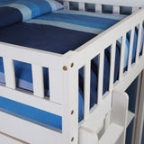 Twin Size Loft Bed with Closet and Desk, Extra Bottom Twin Bed, White - Home Elegance USA