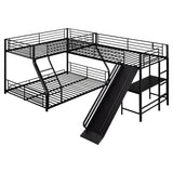 L-Shaped Twin over Full Bunk Bed with Twin Size Loft Bed,Built-in Desk and Slide,Black - Home Elegance USA